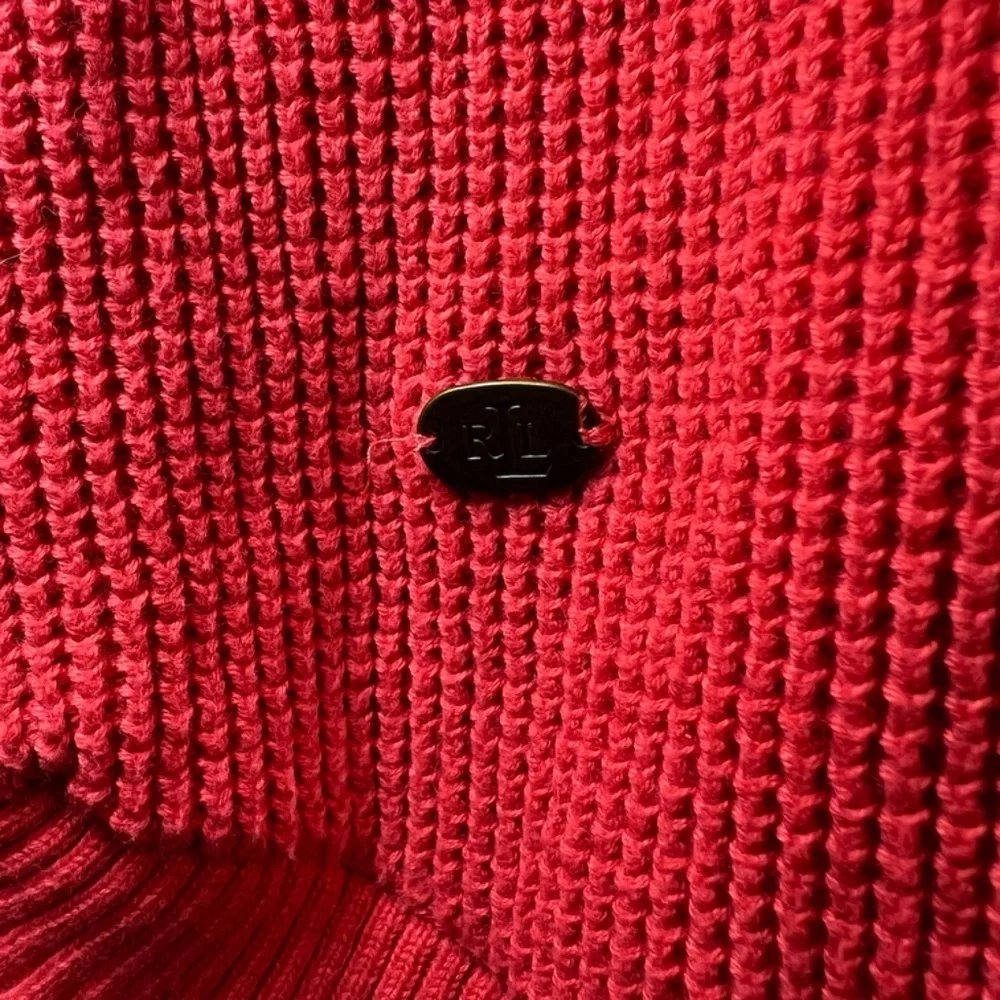 Lauren Ralph Lauren Hooded Waffle Knit Sweater Top Shirt Orange  Sz Small Petite